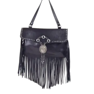 Borsa a spalla Lulu Onice in pelle con frange e borchiata