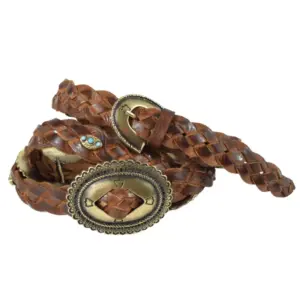 Cintura intrecciata Frida Brass treccia in cuoio e borchiata