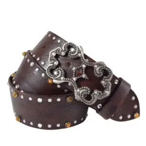 Cintura Bronni in cuoio borchiata con simil pietre e strass