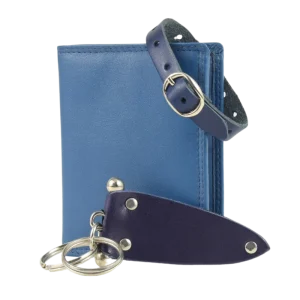 Pacchetto regalo portafoglio, bracciale e portachiavi abbinato in pelle