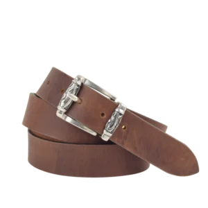 Cintura in pelle western marrone con fibbia in stile country